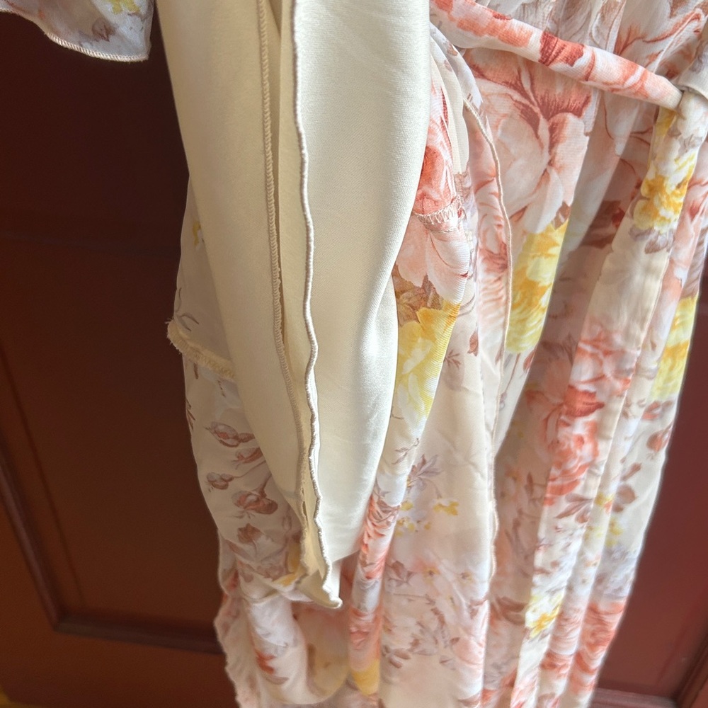 Kate and Lily floral polyester maxi dress split sleeves lined belt Sz 14W - Picture 5 of 7